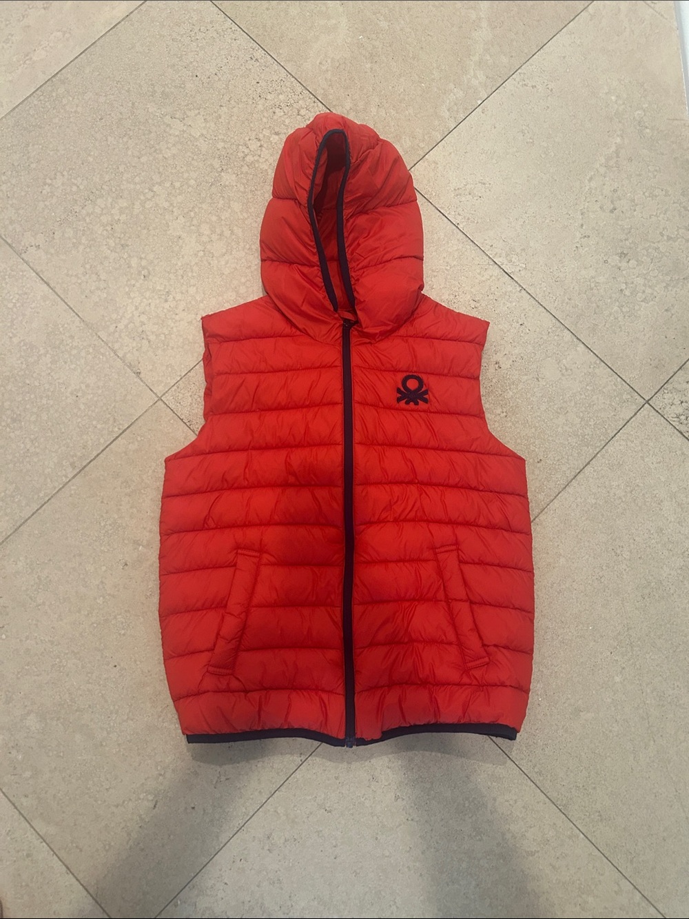 United Colors Of Benetton Red Hooded Puffer Kids Vest